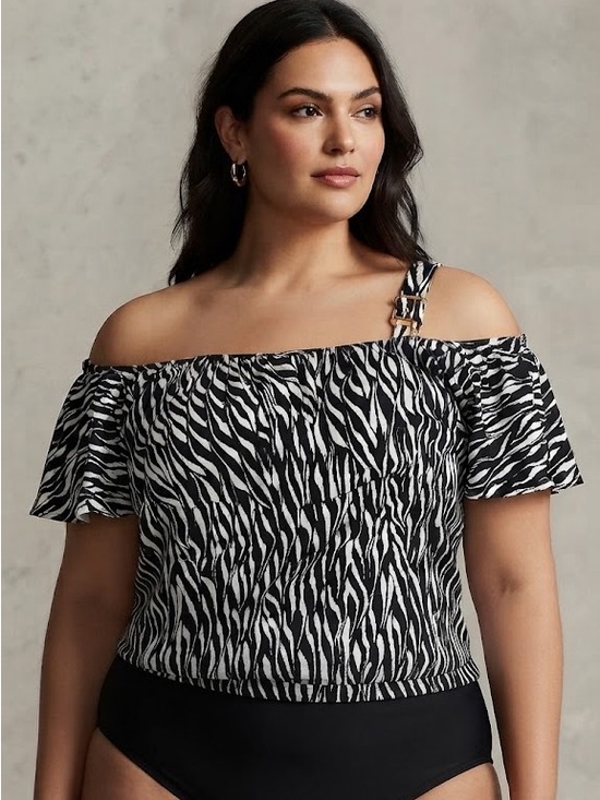 Raisins Other - Raisins Curve Zebra Print Off Shoulder Tankini Top 22W Plus Size Swim NWT